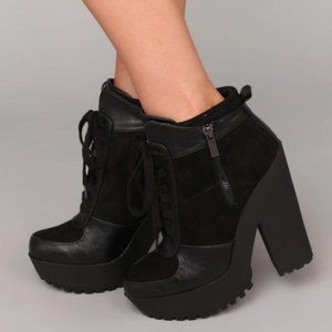 Black Chunky Heel Platform Lug Booties Size 6